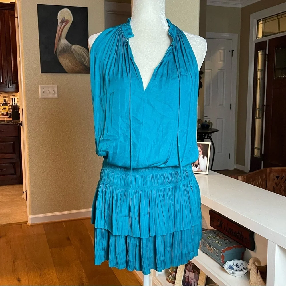 Current Air Cara Sleeveless Pleated Mini Dress Turquoise Size S - Picture 4 of 16